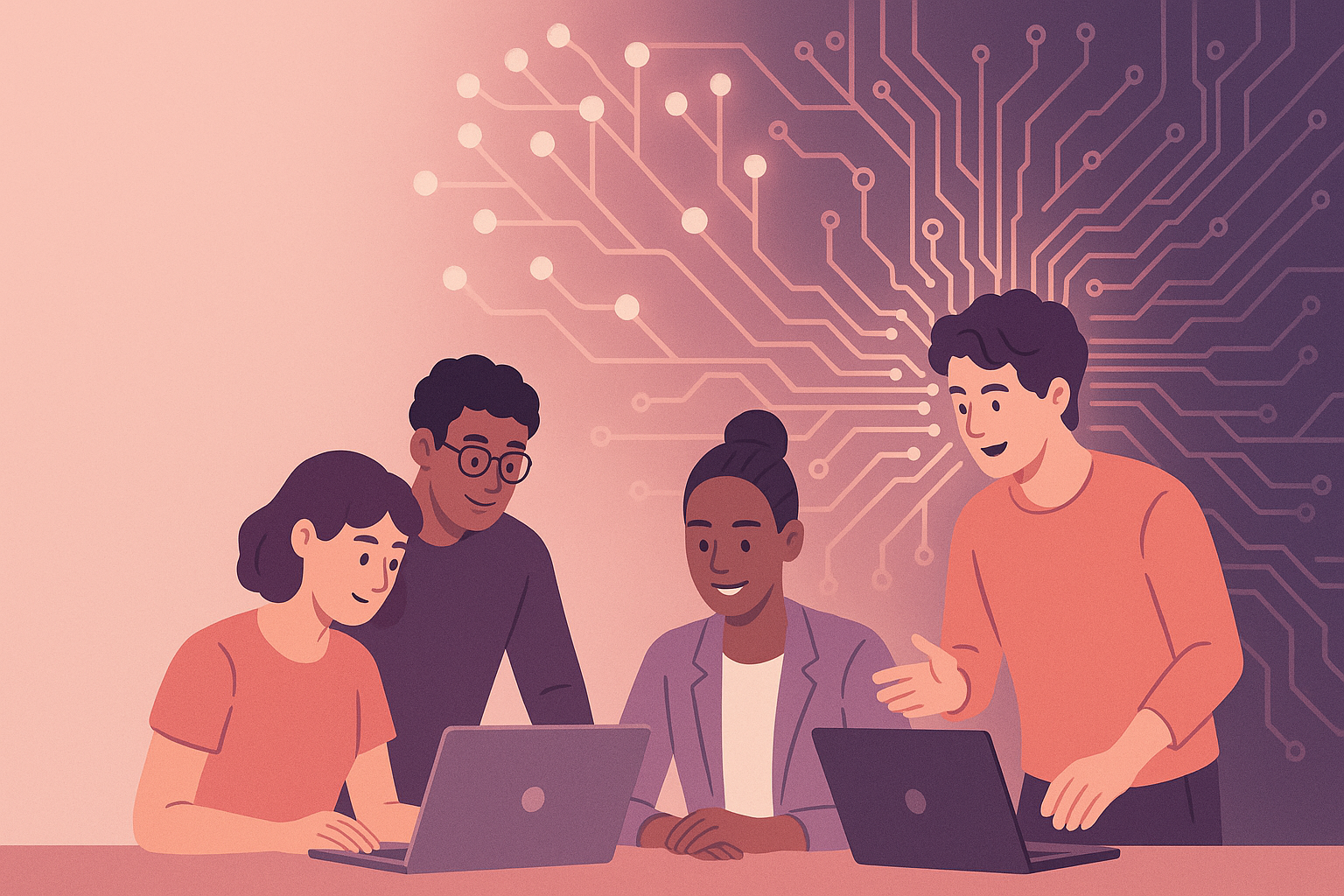 Learners collaborating online during a live AI training session